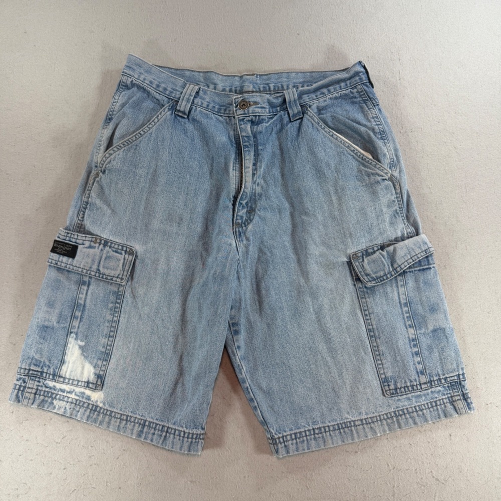 Wrangler Mens Light Wash Denim Cargo Shorts Estimated Size 32